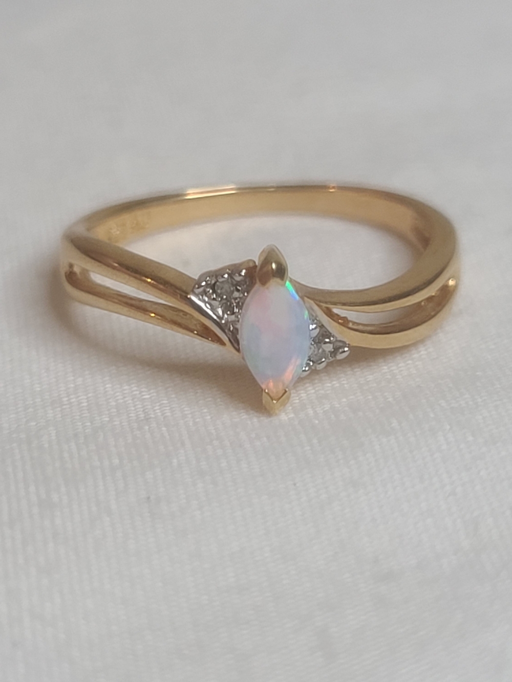 Marquise Cut Australian Opal Diamond Gold Vermeil 925 Sterling Ring Size 8